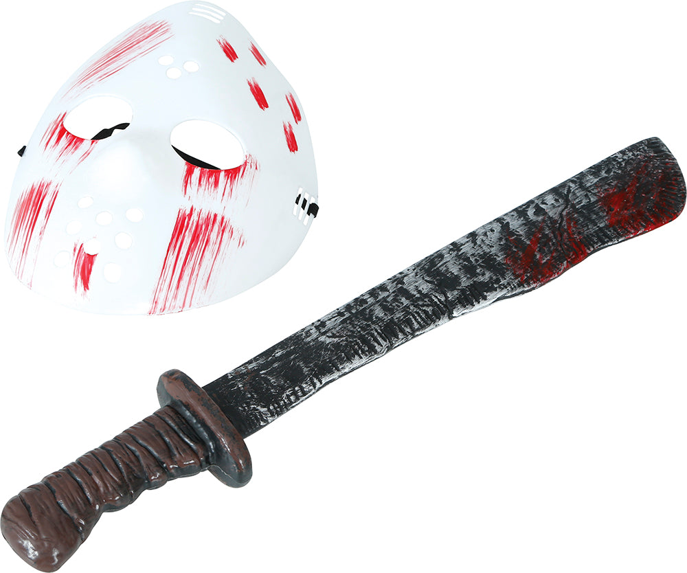 GP20057 – Halloween Maske Mit Horror Machete – Farbe: Weiß