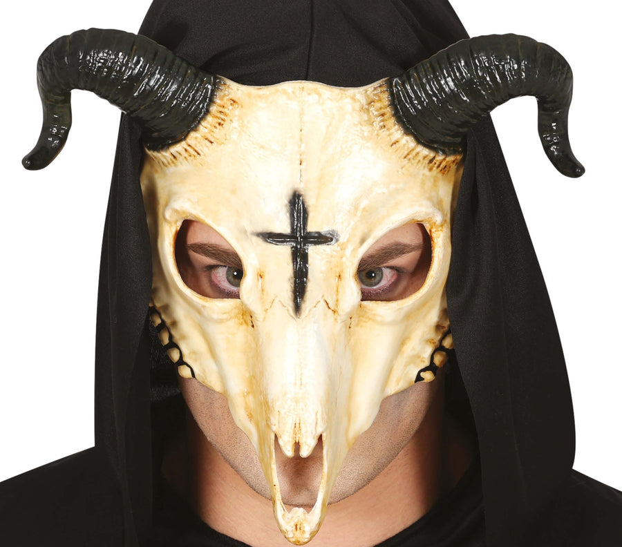 Widderschädel Maske für Erwachsene mit Hörnern
