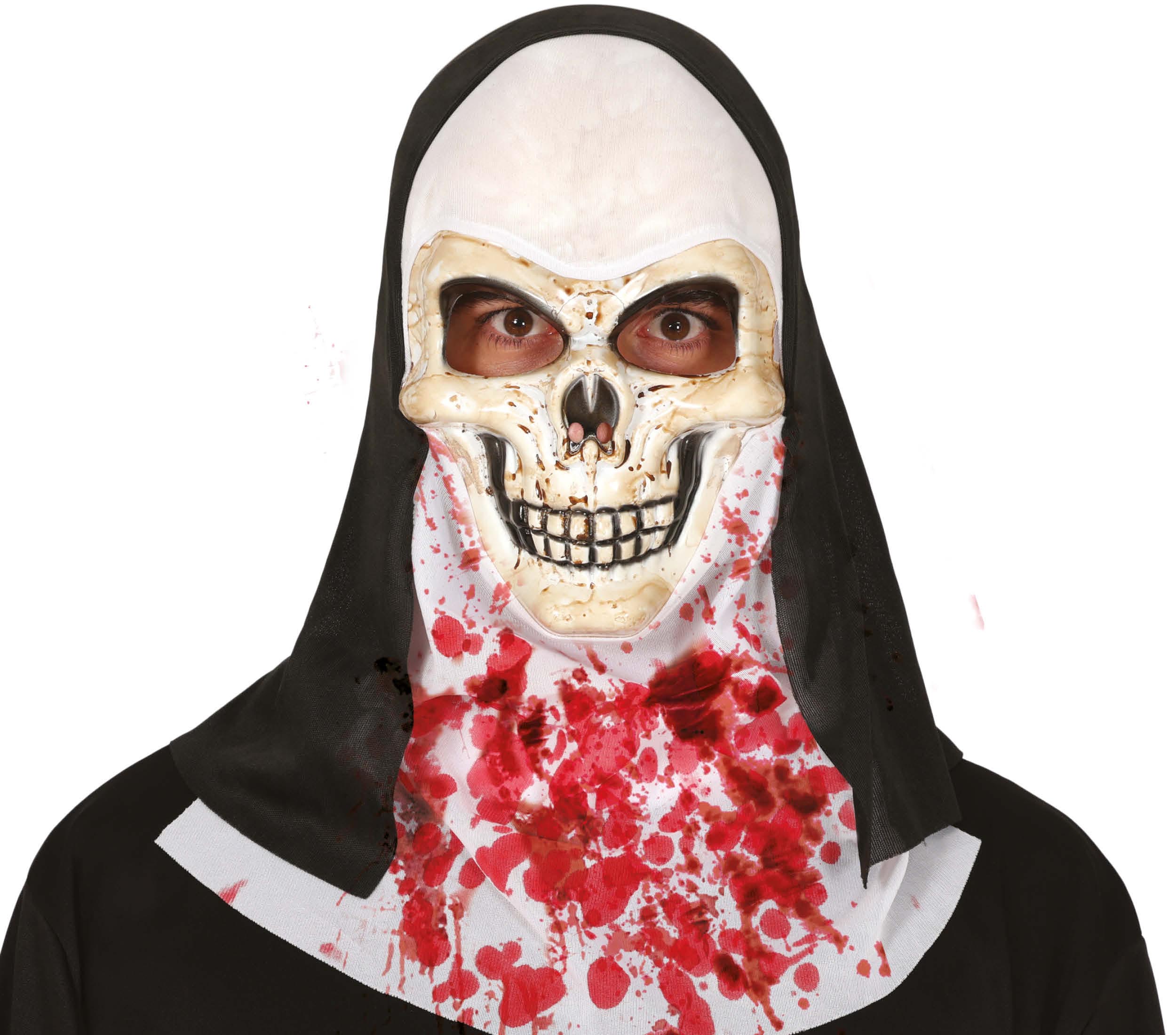 GP20064 – Skelett Nonne Halloween Blutige Horror Maske – Farbe: Beige, Mehrfarbig