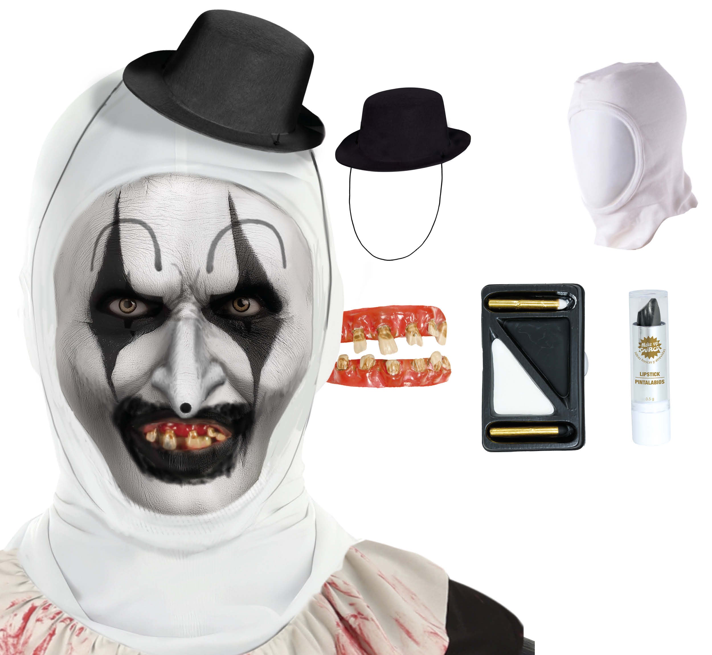 GP20083 – Halloween Clown Horrorset Kapuze MakeUp – Farbe: Mehrfarbig