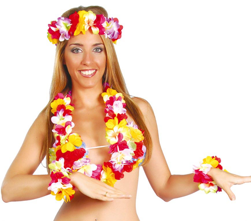 GP16429 – Hawaii Set für Damen mit Blumenkette – Farbe: Mehrfarbig