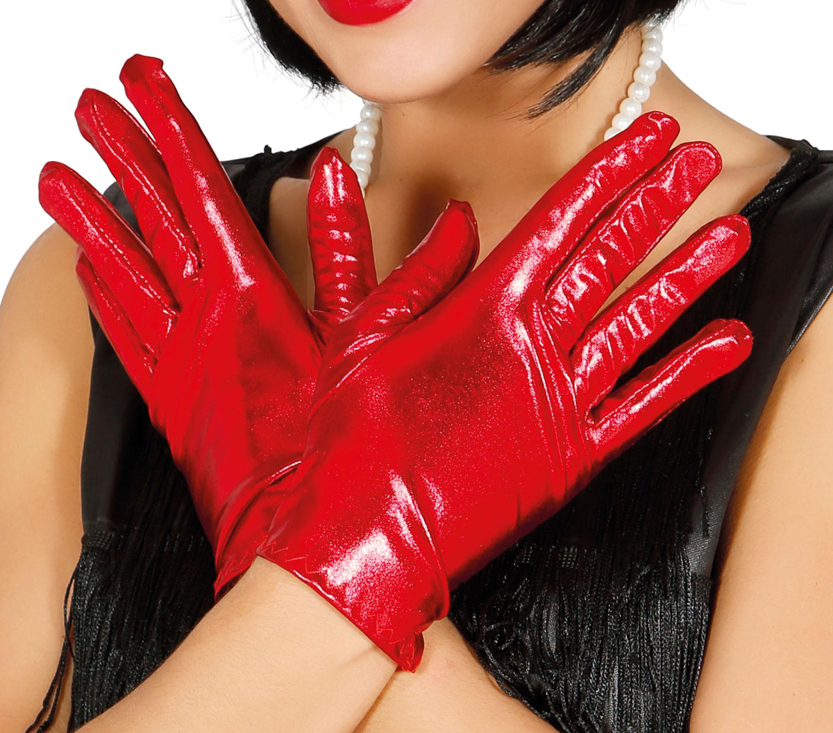 GP17871 – Glanz Handschuhe für Damen 22 cm Lackoptik – Farbe: Rot