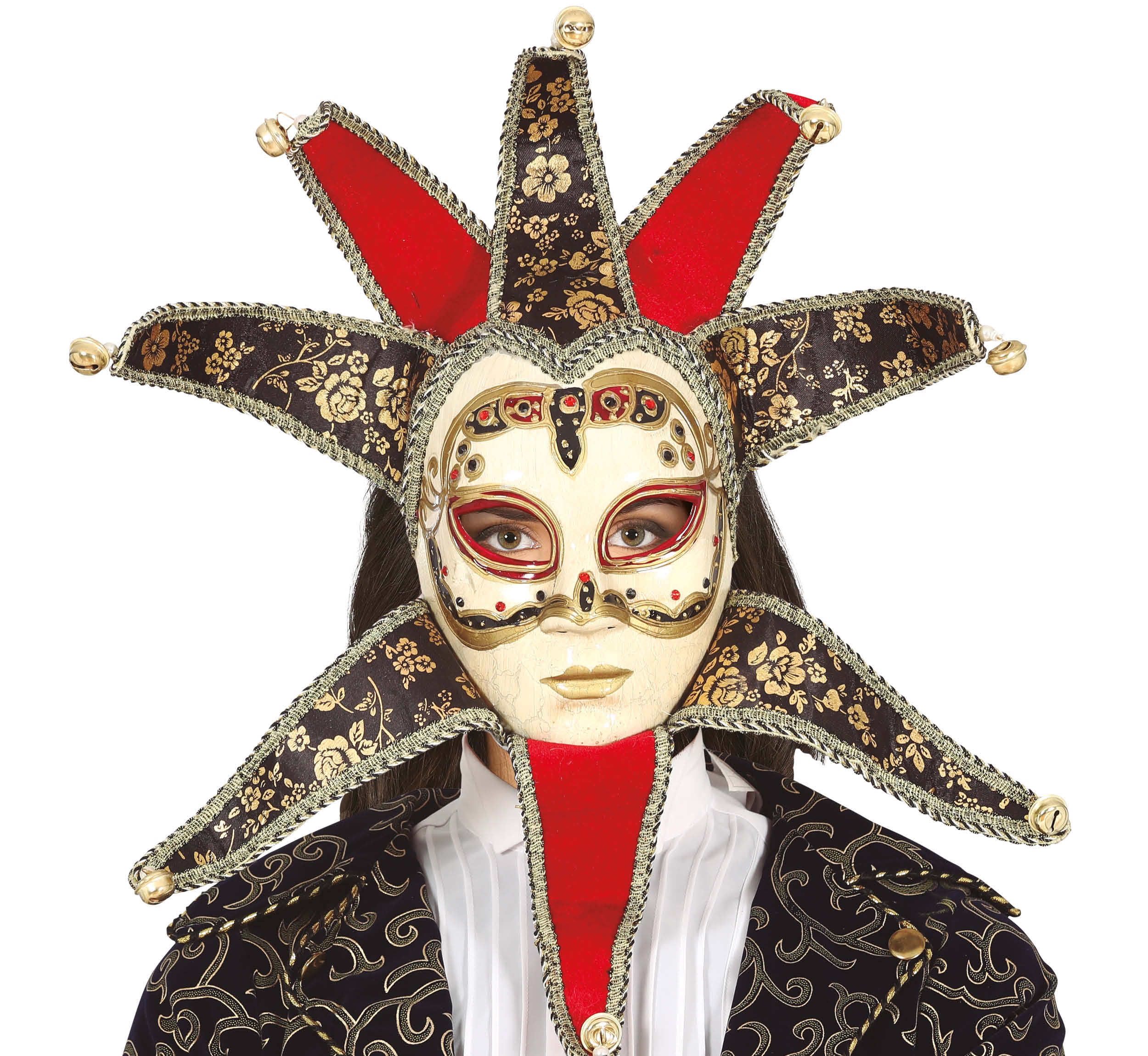 GP20511 – Karneval Mystischer Narr Rot Gold – Farbe: Mehrfarbig