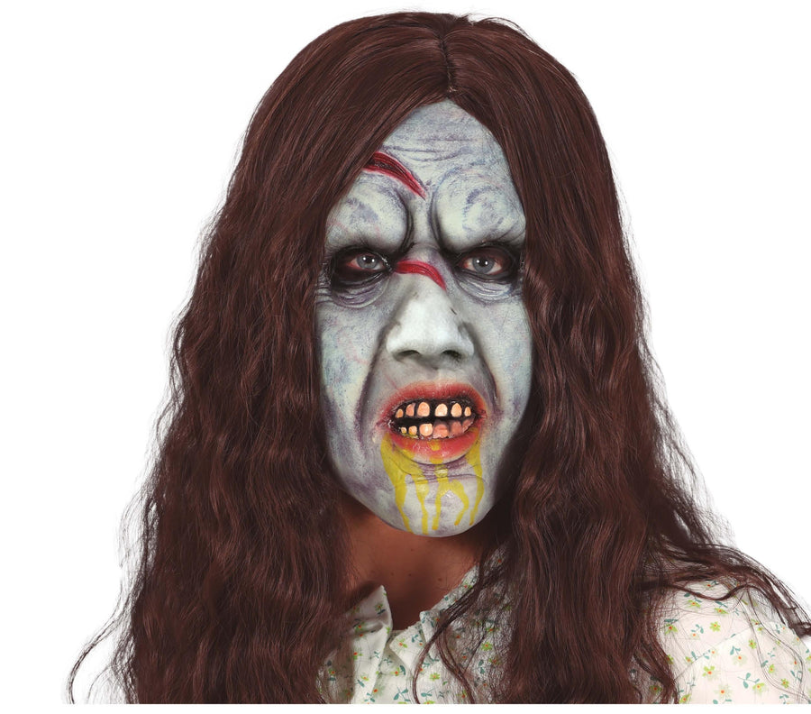 GP20525 – Halloween Spuk Maske Mit Unheimlichen Haaren – Farbe: Braun, Ansicht 2