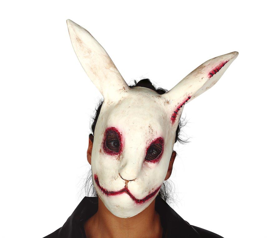 Latex Horror Hasen Maske für Erwachsene weiß
