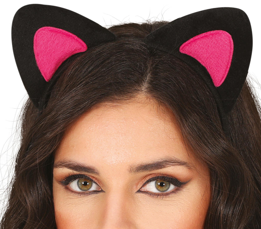 Katzenohren Haarreif für Damen schwarz pink