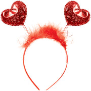 Herzchen Haarreif für Damen rot mit Federn, Bild 3