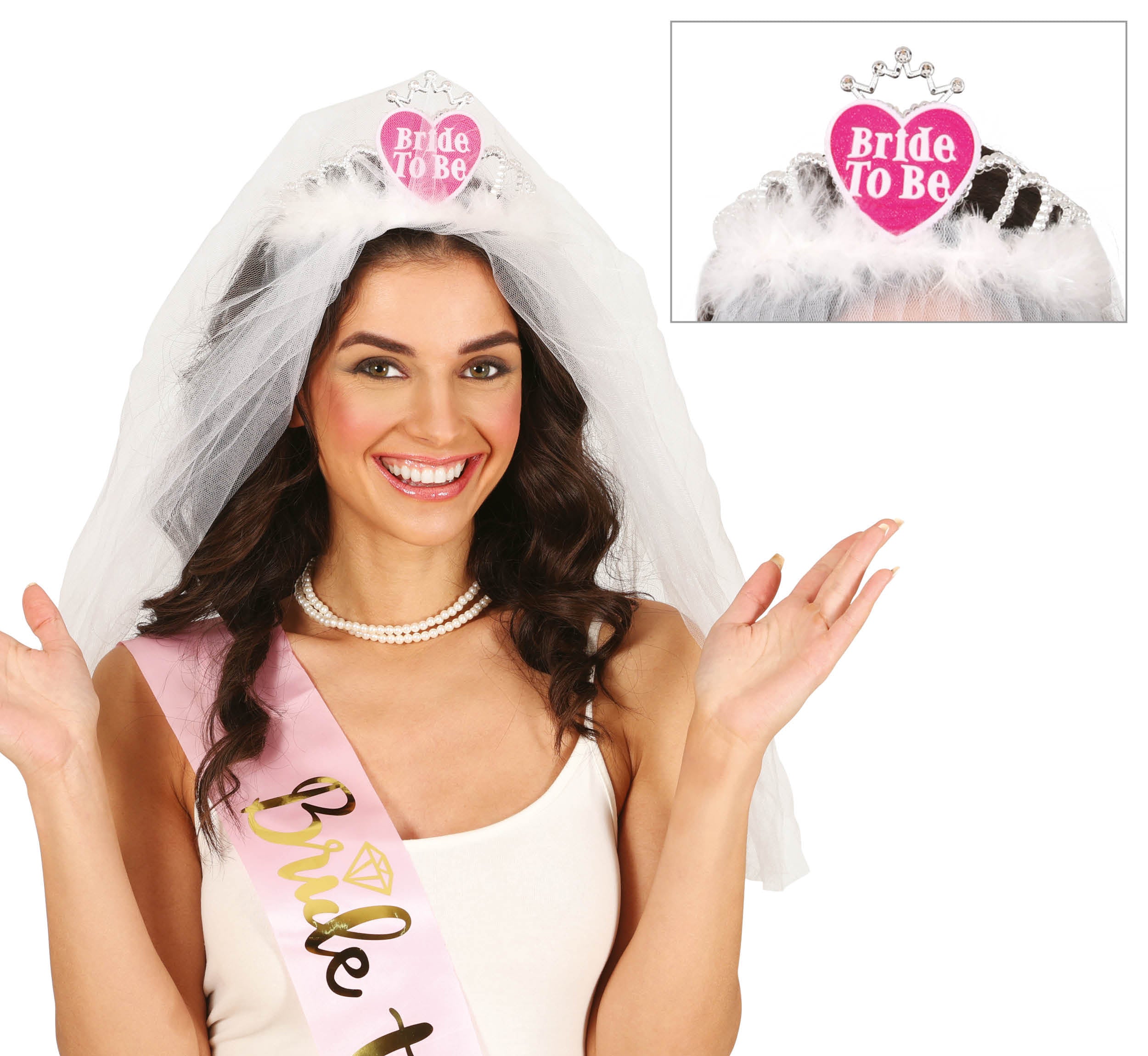 GP23024 – Junggesellenabschied Glamour Schleier Diadem – Farbe: Weiß