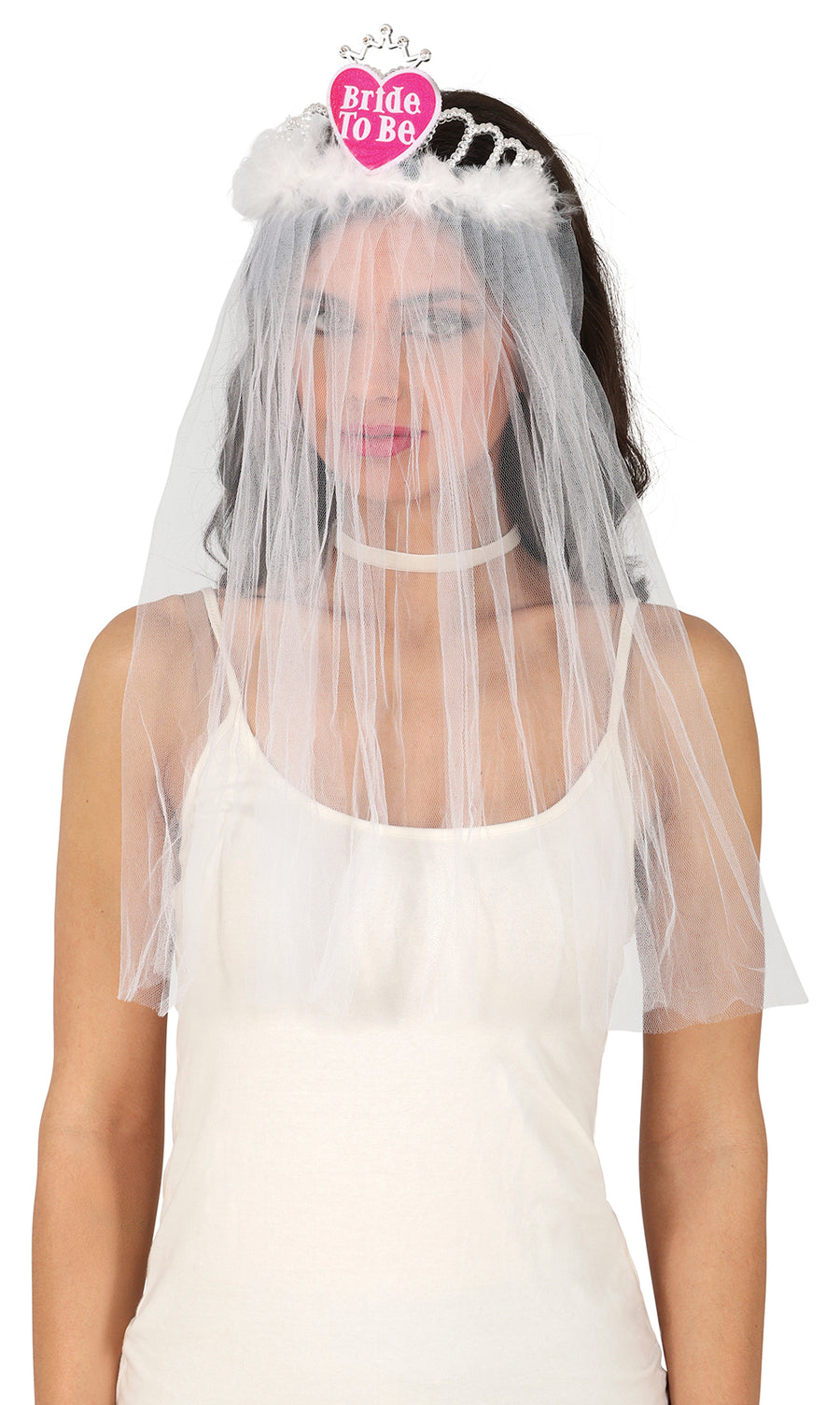 GP23024 – Junggesellenabschied Glamour Schleier Diadem – Farbe: Weiß, Ansicht 2