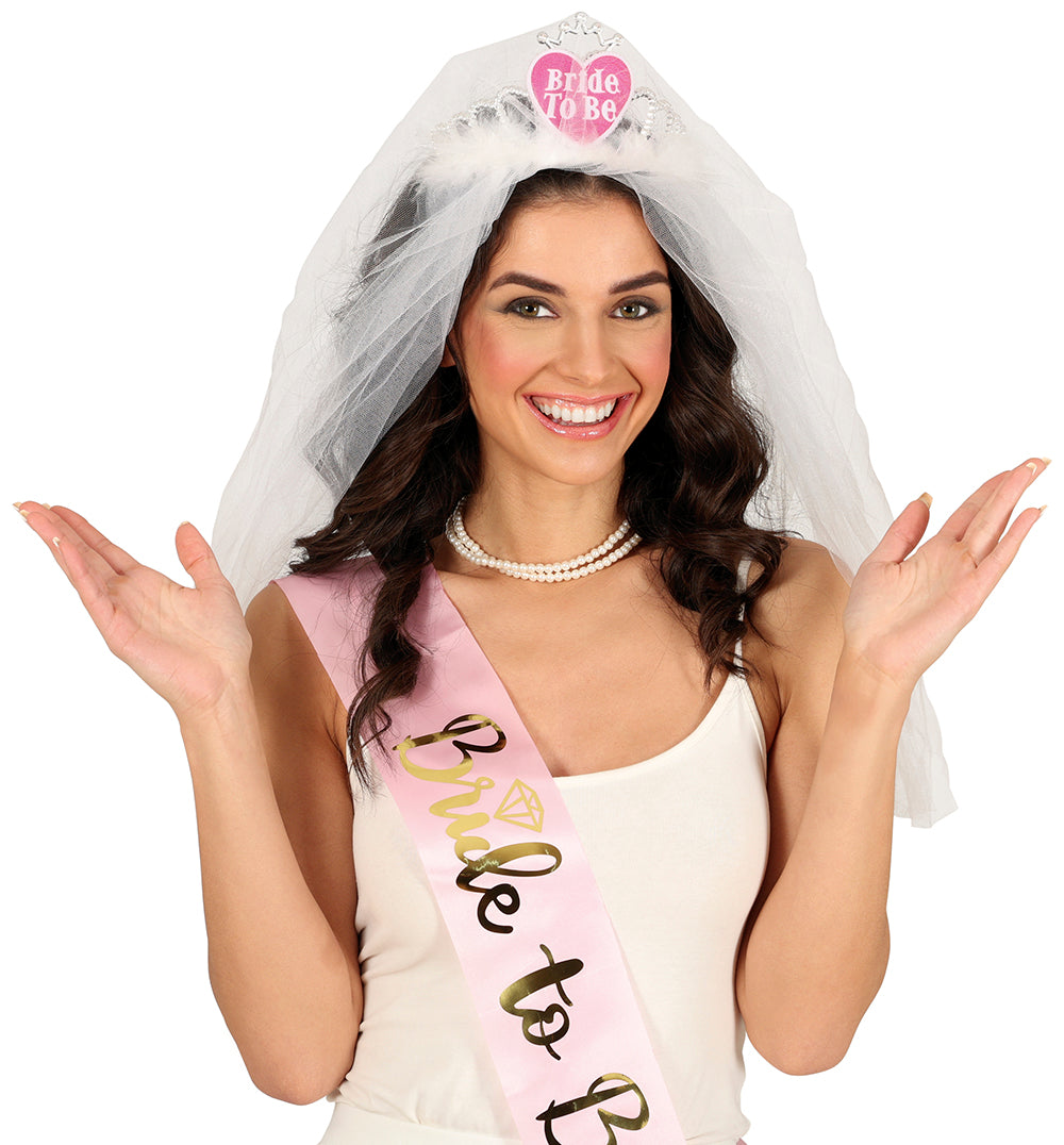 GP23024 – Junggesellenabschied Glamour Schleier Diadem – Farbe: Weiß
