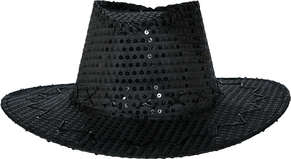 GP23031 – Cowboy Paillettenhut Schwarz Karneval – Farbe: Schwarz, Silber, Gold, Pink, Rot