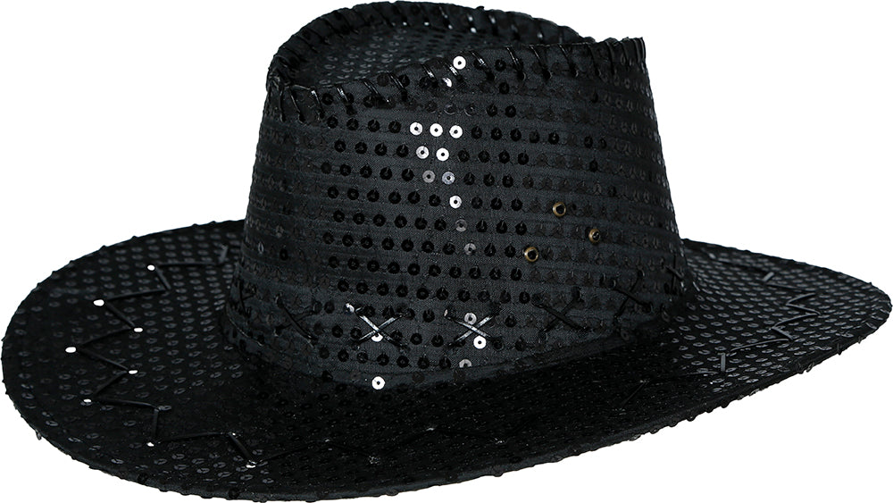 GP23031 – Cowboy Paillettenhut Schwarz Karneval – Farbe: Schwarz, Silber, Gold, Pink, Rot
