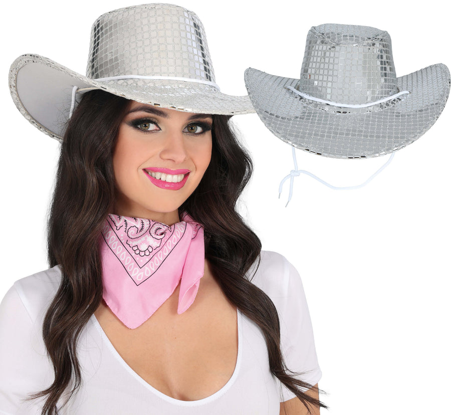 Disco Cowboyhut für Erwachsene silber