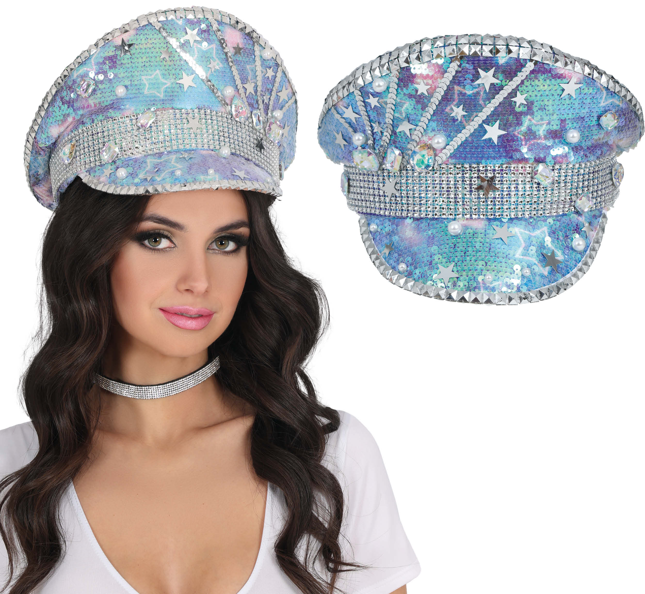 GP23049 – Polizei Karneval Glitzerhut Funkelnde – Farbe: Blau