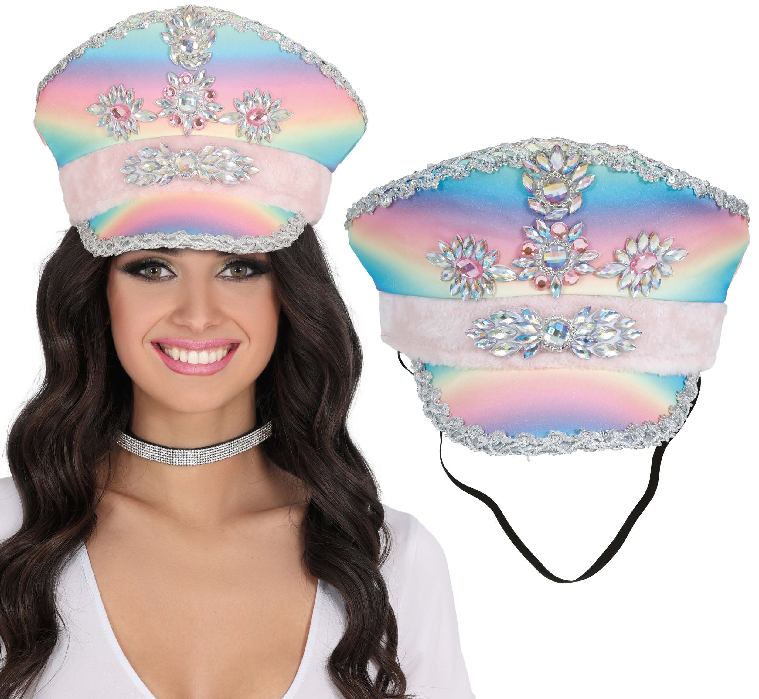 GP23052 – Polizei Karneval Regenbogen Hut Glamour – Farbe: Mehrfarbig