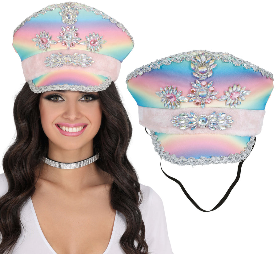 Kapitänsmütze für Erwachsene pastell mit Strass