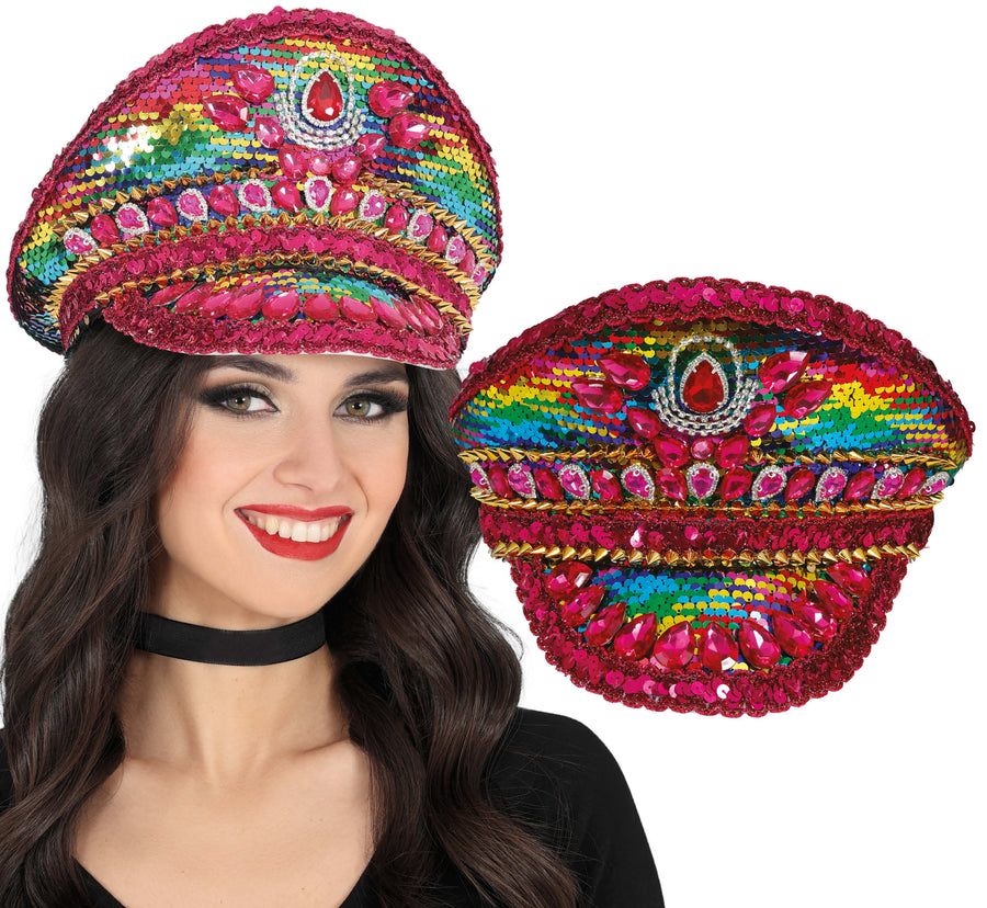 Kapitänsmütze für Erwachsene pink mit Strass
