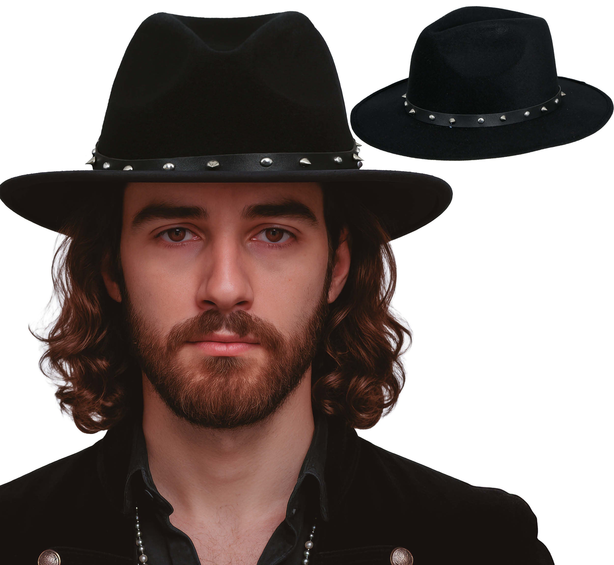 GP23061 – Weltkultur Cowboyhut Nieten Schwarz – Farbe: Schwarz