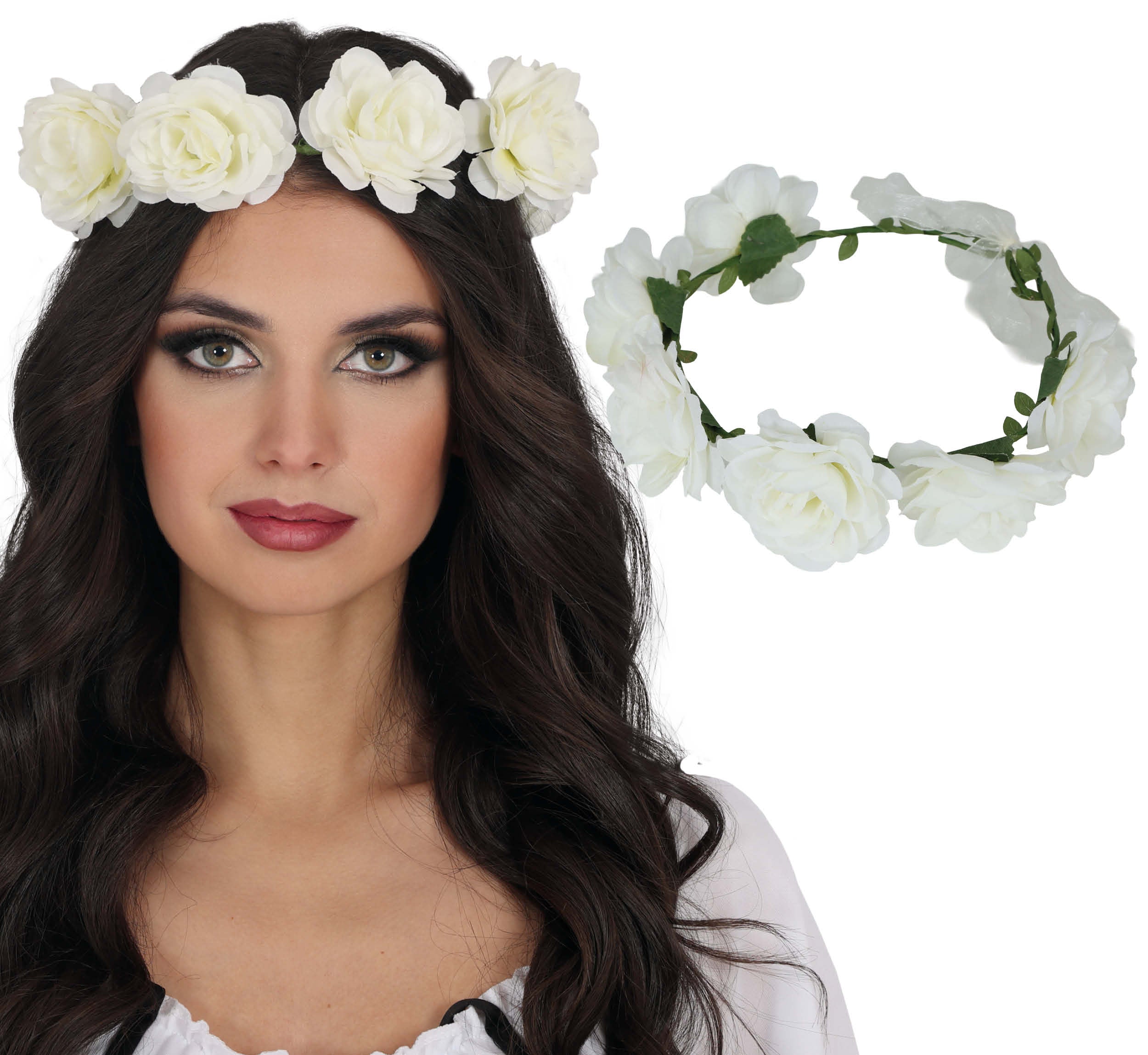 GP23075 – Märchenkrone Rosenblüten Mittelalter Prinzessin – Farbe: Weiß