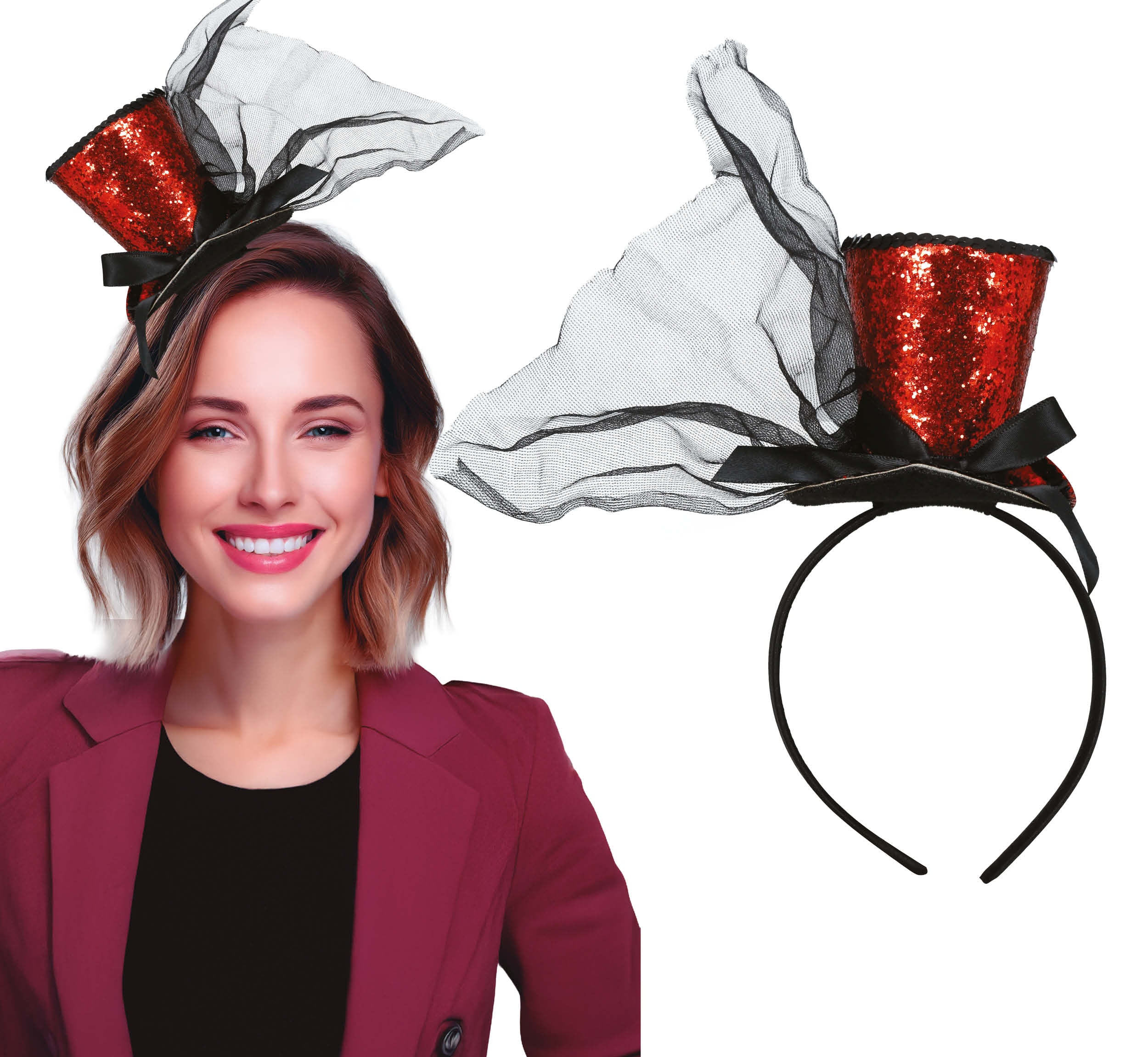 GP23094 – Zwanziger Jahre Roter Zylinder Fascinator – Farbe: Rot