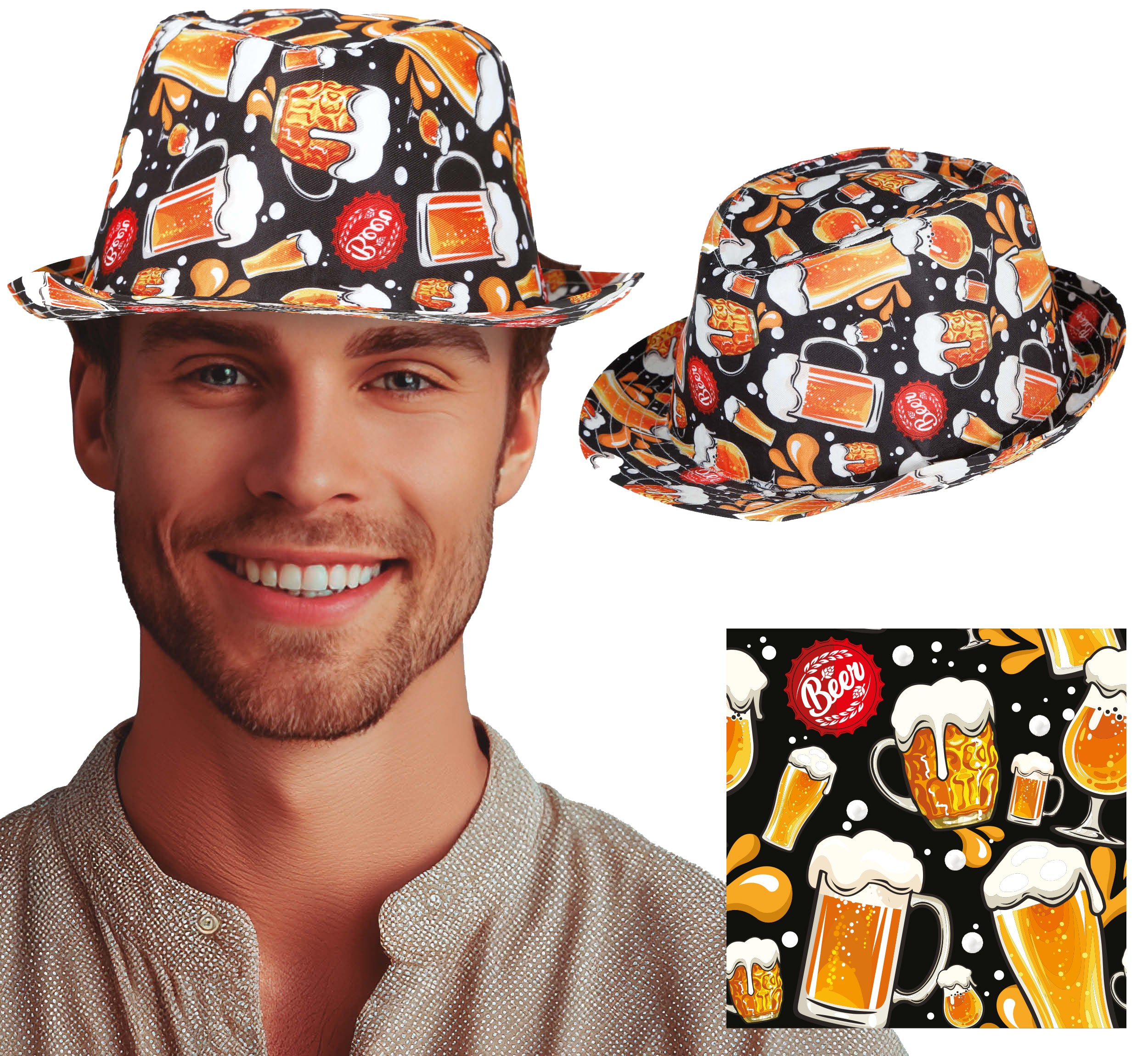 GP23108 – Bier Partyhut Mit Kreativen Motiven – Farbe: Mehrfarbig