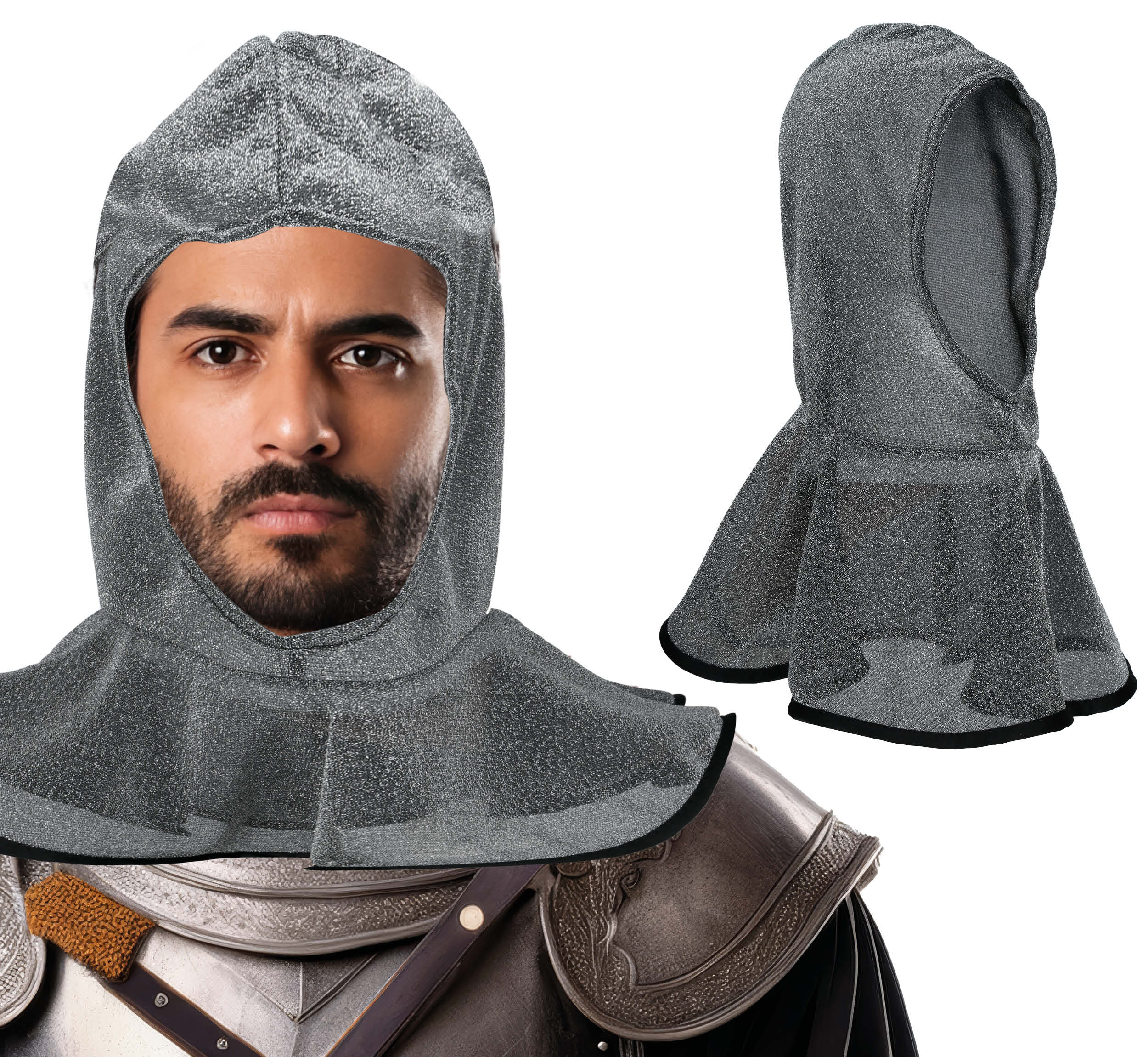 GP23109 – Mittelalter Ritter Kapuze Helm Look – Farbe: Grau