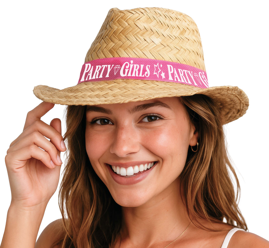 Strohhut für Damen mit Party Girls Hutband