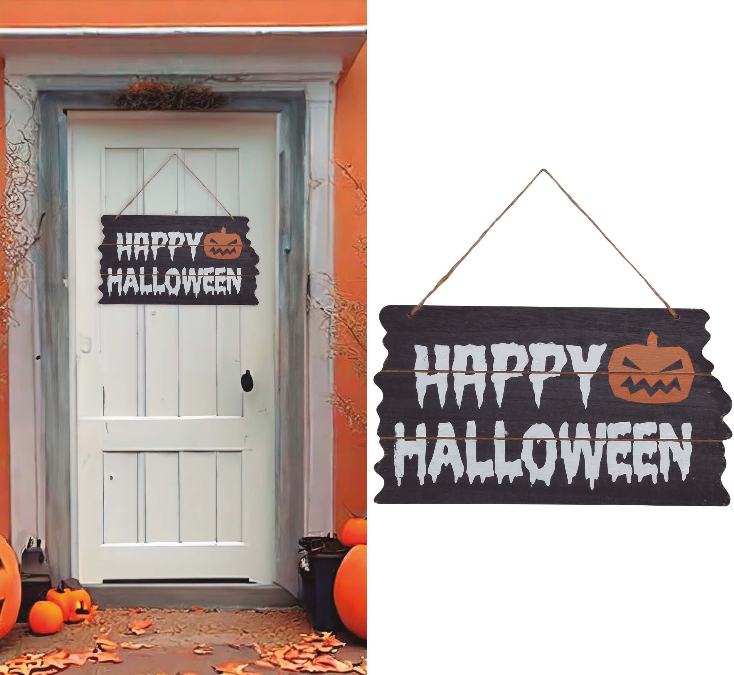 GP24104 – Halloween Kürbis Schild Gruselige Türdeko – Farbe: Schwarz