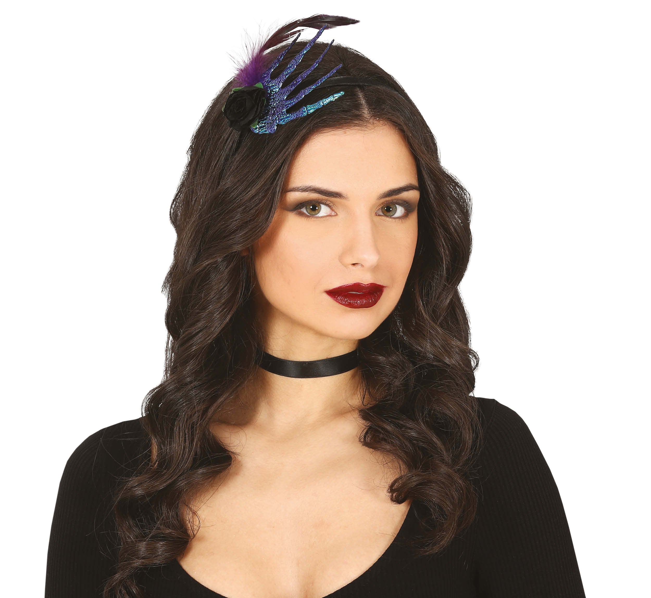 GP24131 – Halloween Haarreif Skelett Hand Mit Blume – Farbe: Schwarz