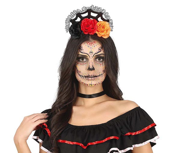 GP24206 – Tag Der Toten Blumen Tiara Schwarz Rot – Farbe: Orange