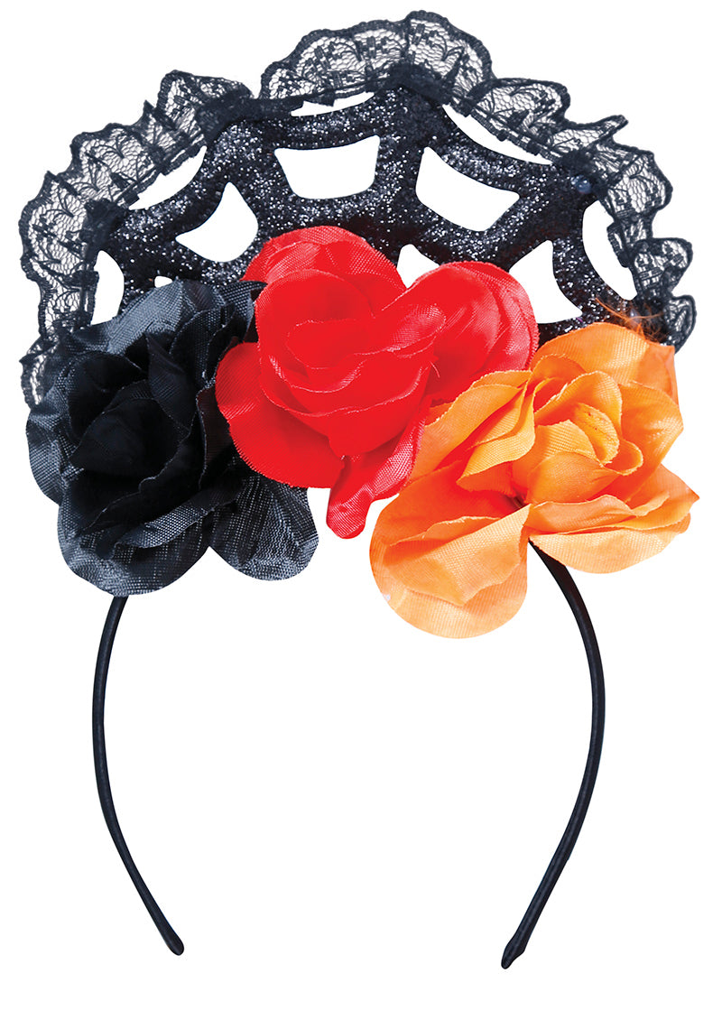 GP24206 – Tag Der Toten Blumen Tiara Schwarz Rot – Farbe: Orange, Ansicht 2