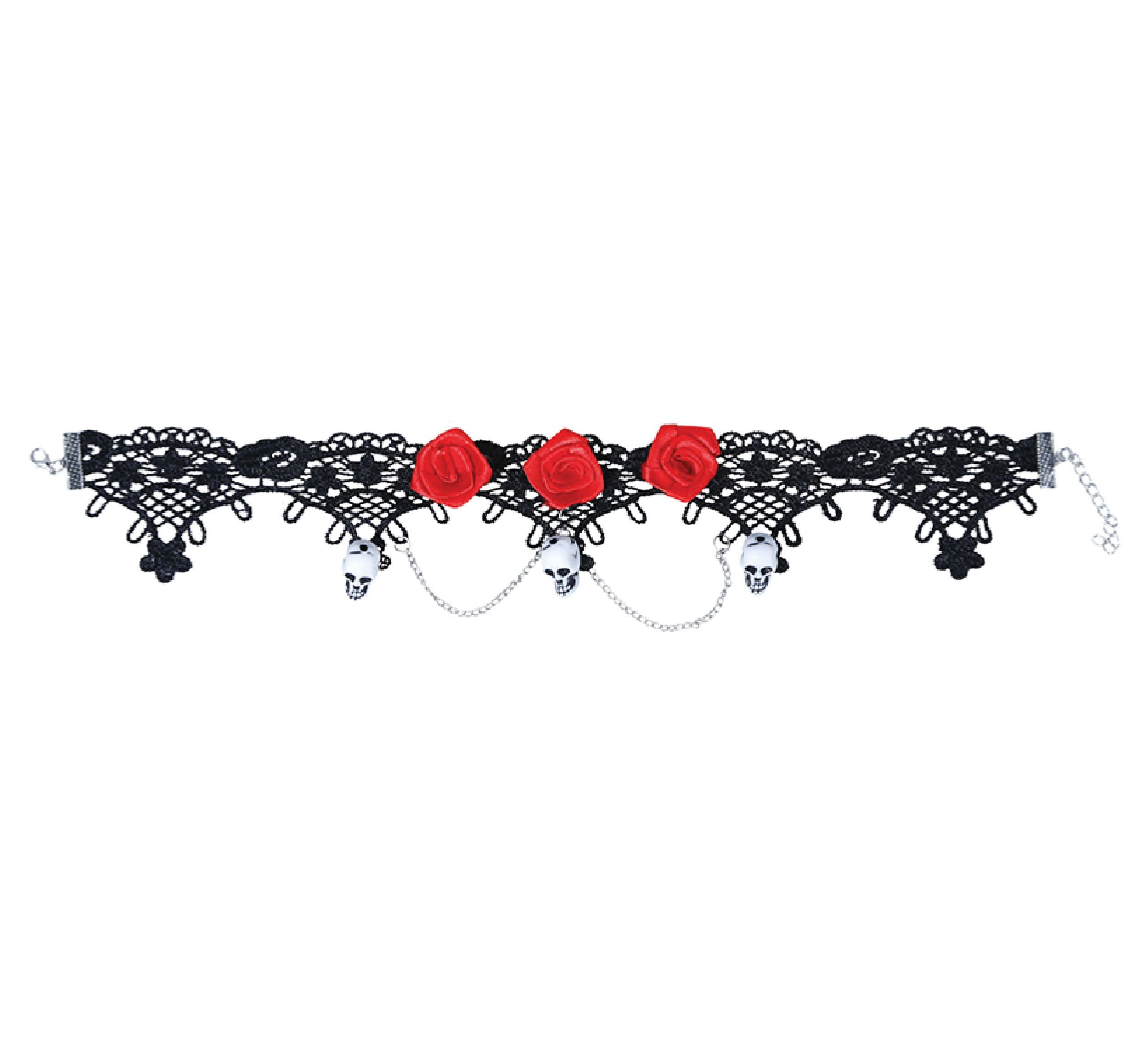 GP24335 – Gothic Marquis Totenkopf Halsreif – Farbe: Rot