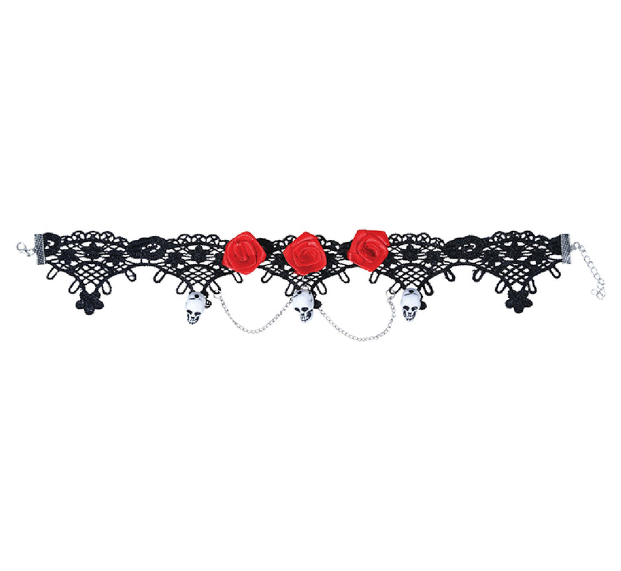 GP24335 – Gothic Marquis Totenkopf Halsreif – Farbe: Rot, Ansicht 2