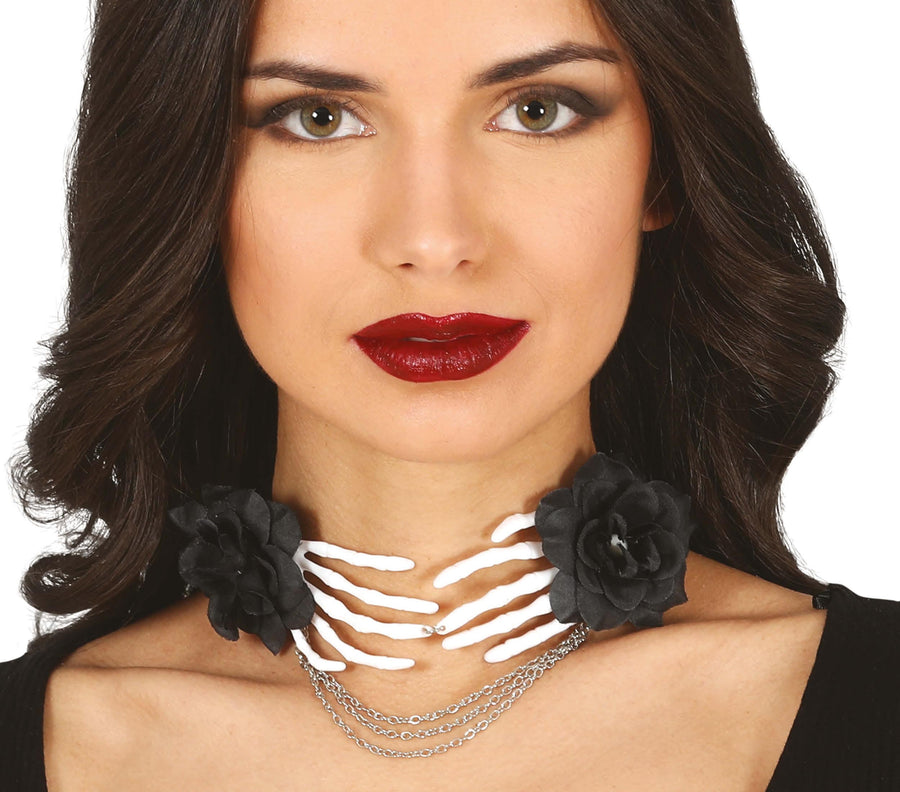 Skelett Hände Halsband für Damen mit Rosen