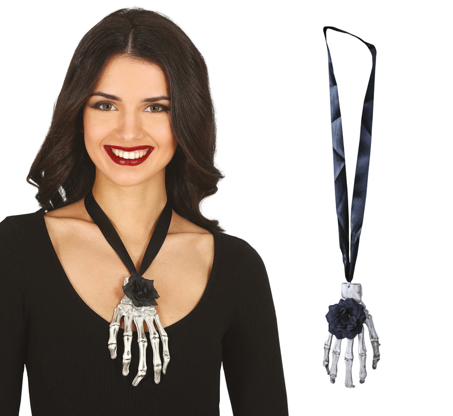 Skelett Hand Halskette für Damen mit Rose