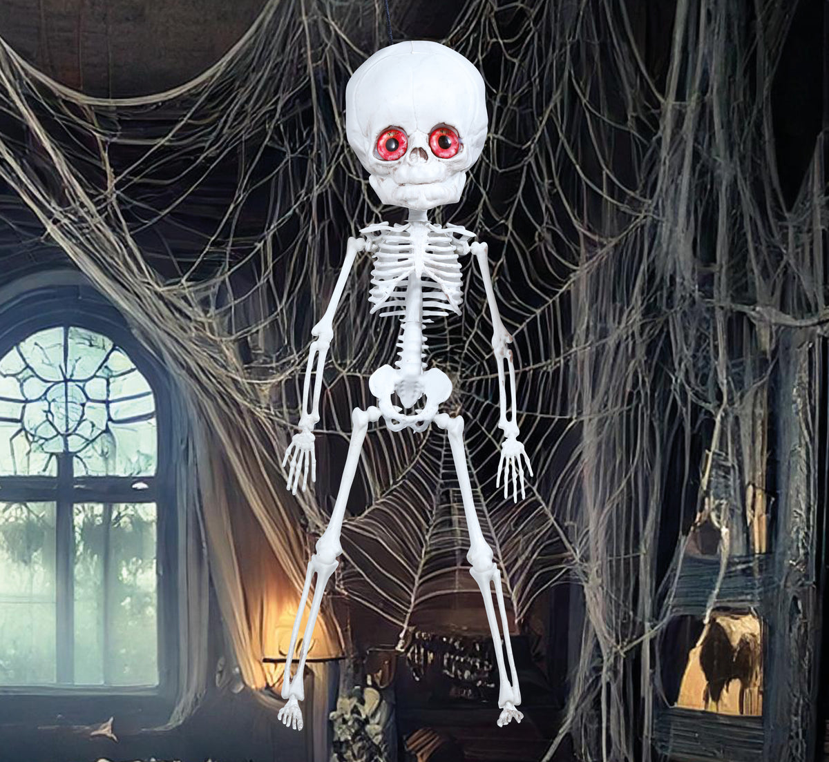 GP24406 – Skelett Halloween Dekor Dickkopf Hängehängefigur – Farbe: Weiß