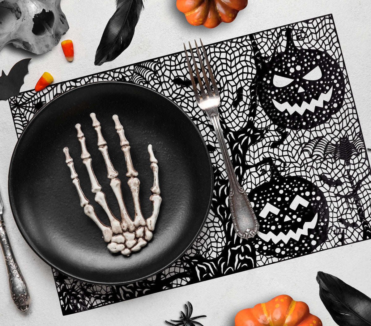 GP24488 – Halloween Tischset Kürbis Geister Spinnen – Farbe: Schwarz