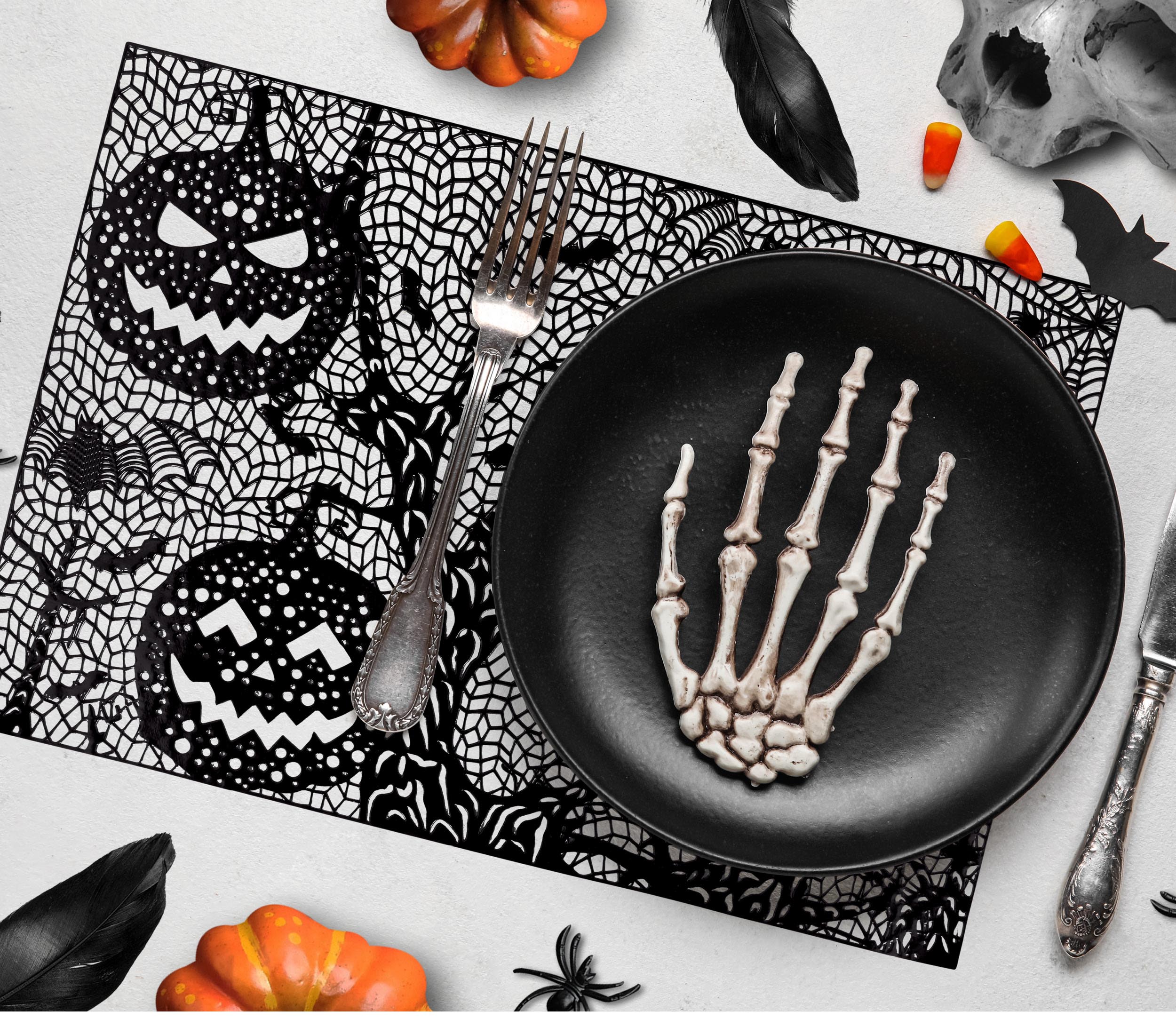 GP24488 – Halloween Tischset Kürbis Geister Spinnen – Farbe: Schwarz