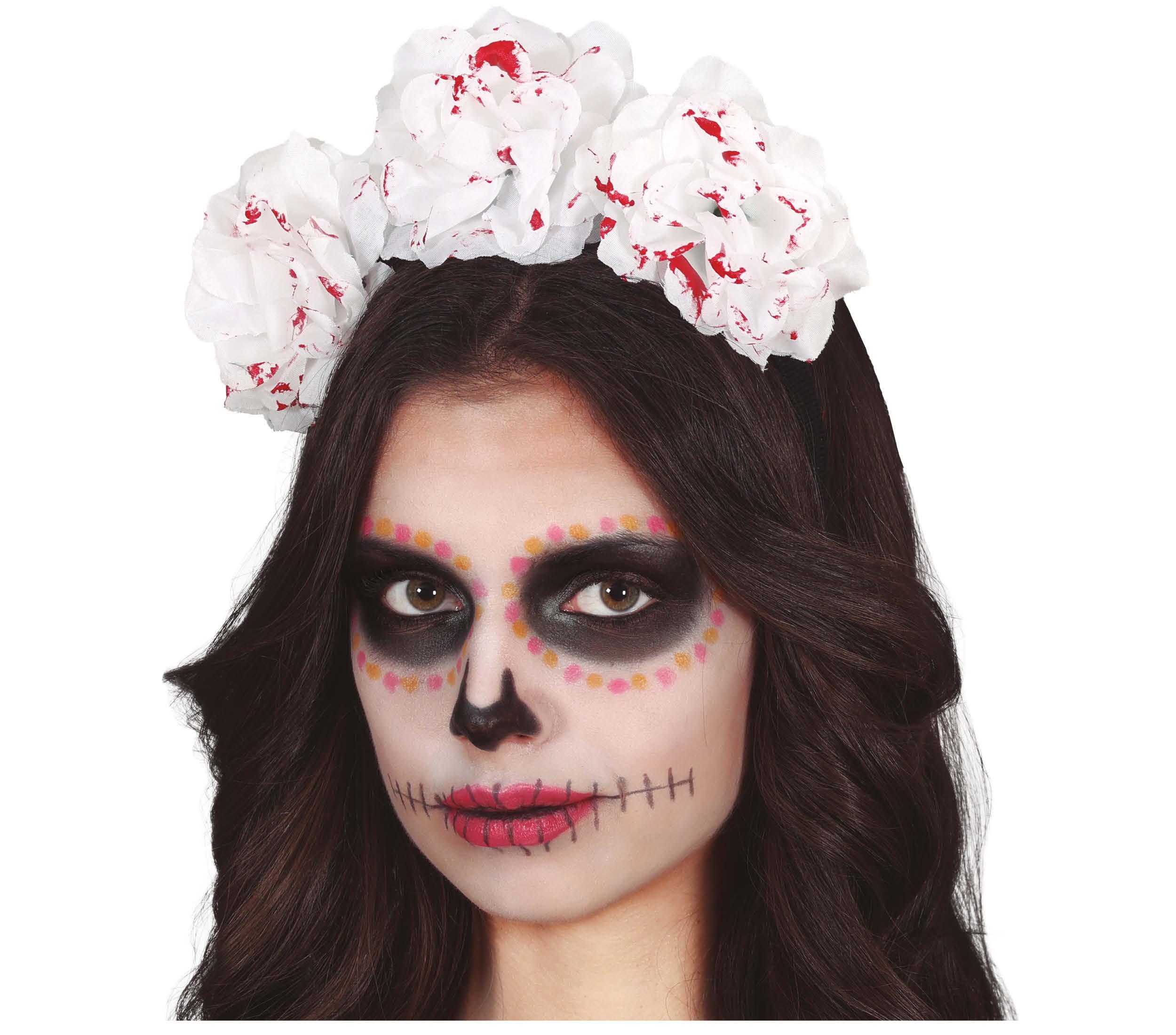 GP24527 – Mexiko Tag Der Toten Blumen Kopfschmuck – Farbe: Weiß