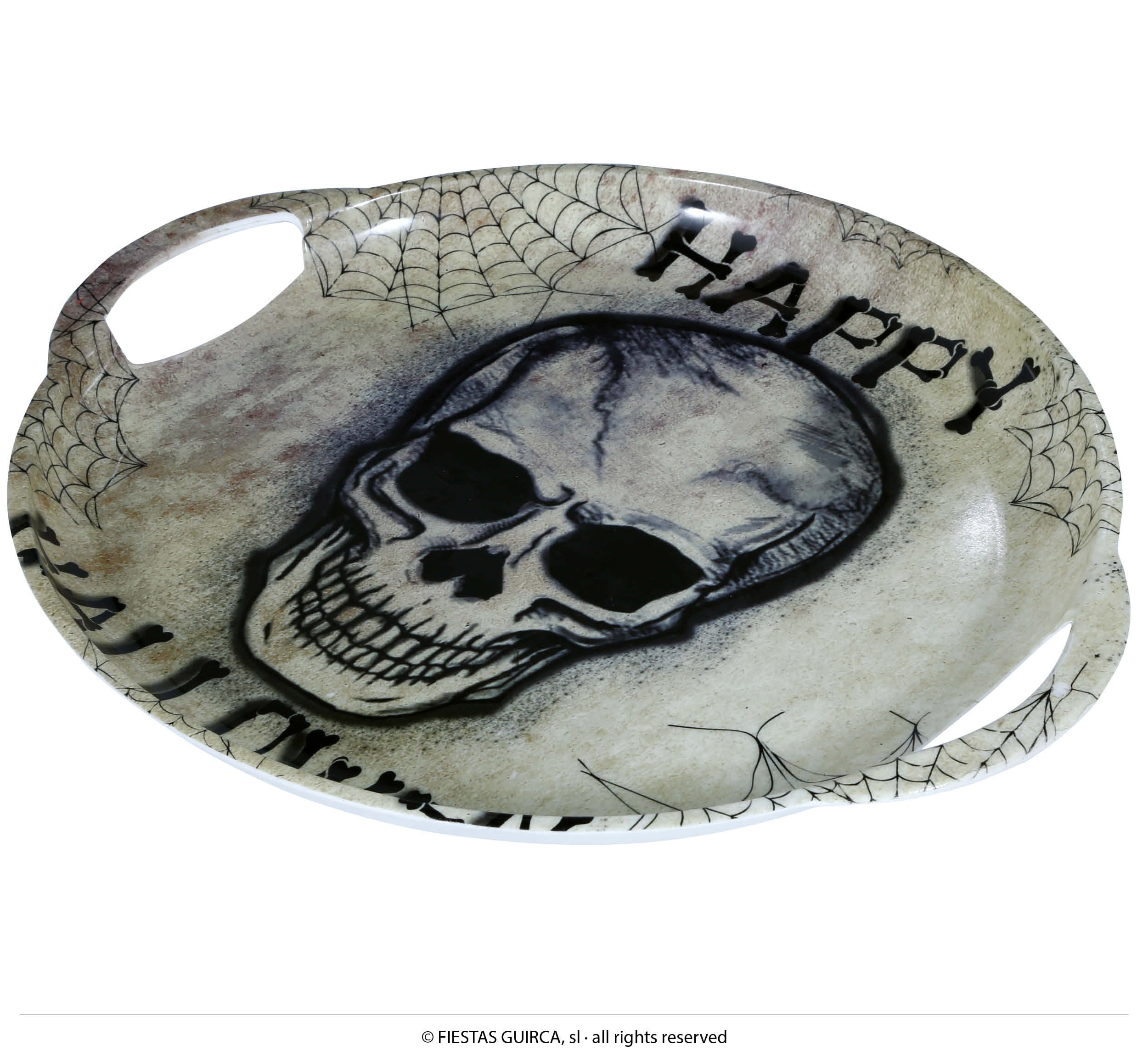 GP24539 – Skelett Halloween Tablett Schädel Spinnennetz – Farbe: Beige