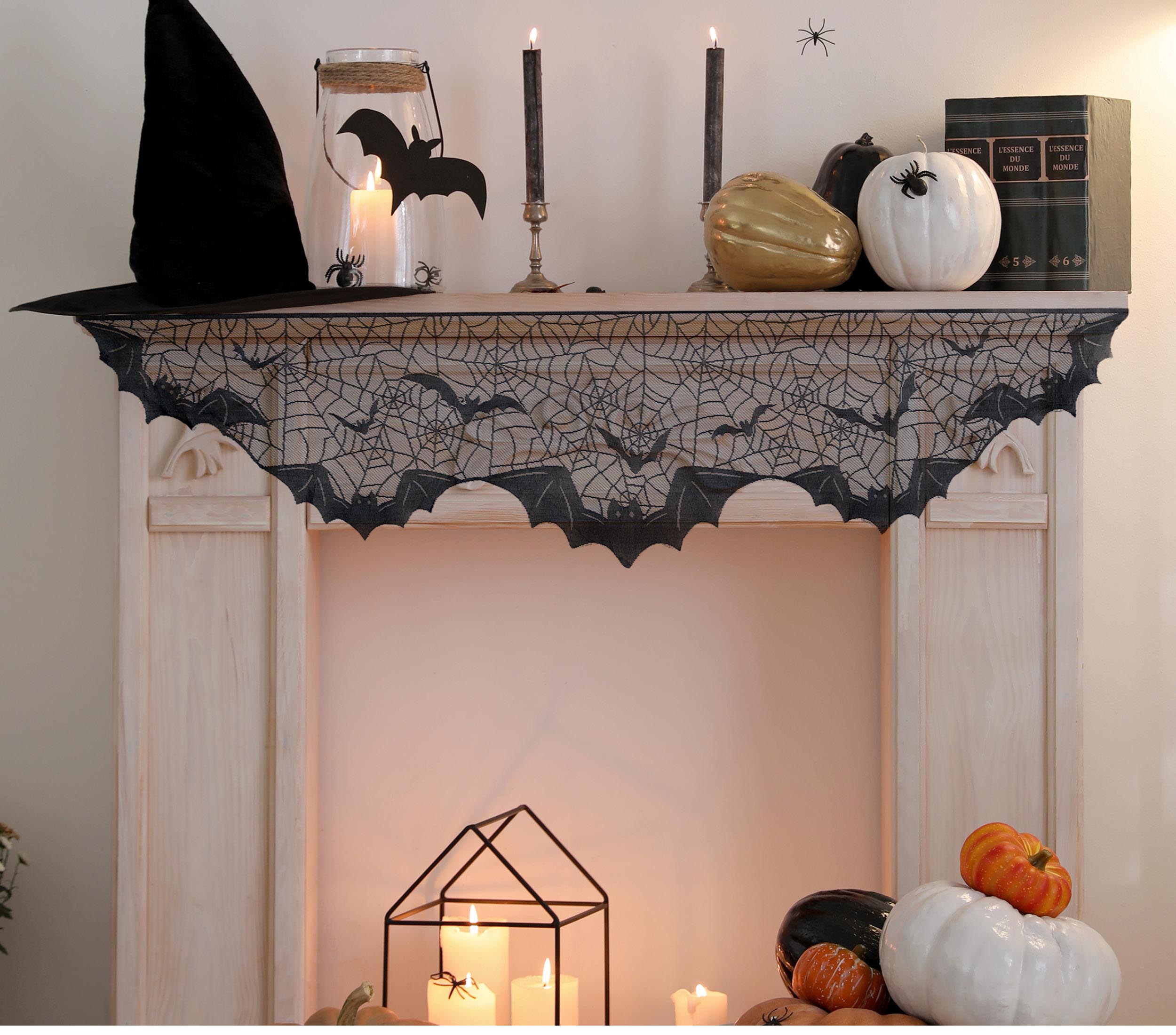 GP24553 – Halloween Kamin Dekoration Schwarze Federmäuse – Farbe: Schwarz