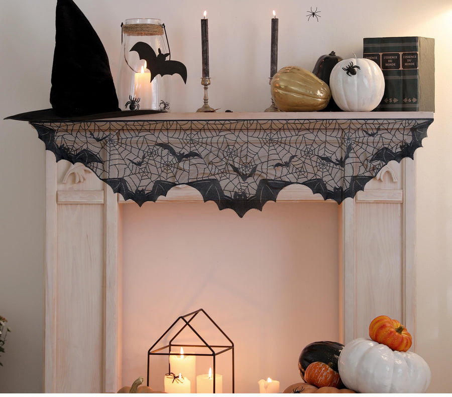Halloween Kamin Dekoration Schwarze Federmäuse
