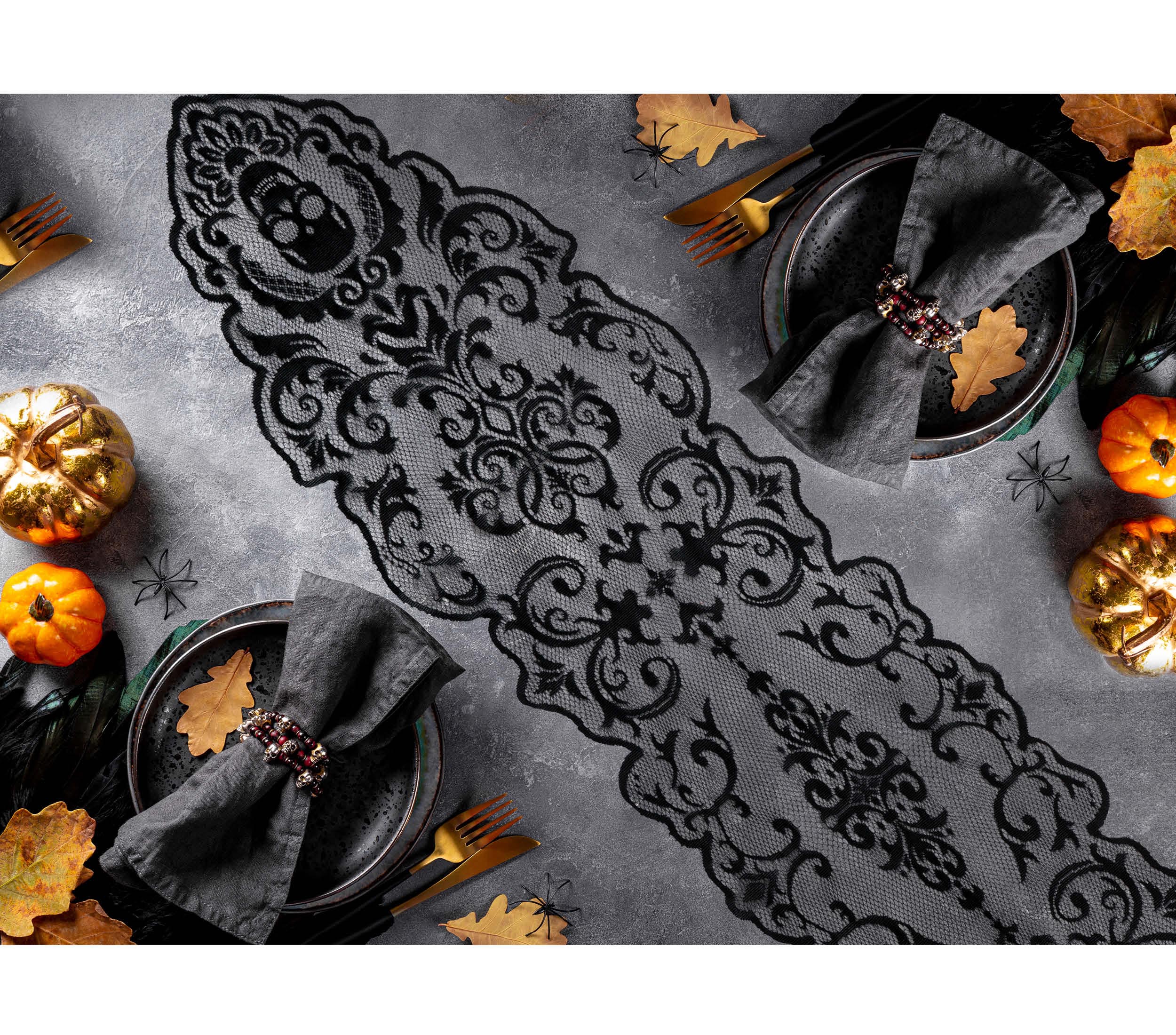 GP24556 – Halloween Tischdeko Schwarze Spitze – Farbe: Schwarz