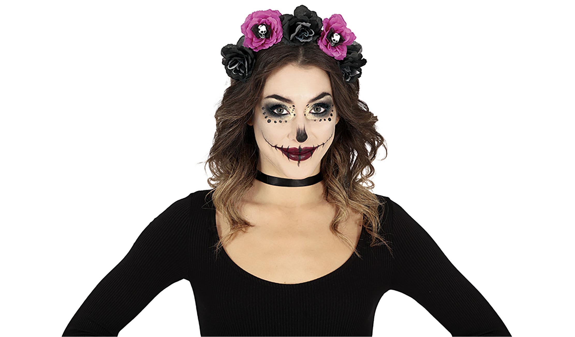 GP24648 – Tag Der Toten Blumenkranz Haarreif – Farbe: Schwarz
