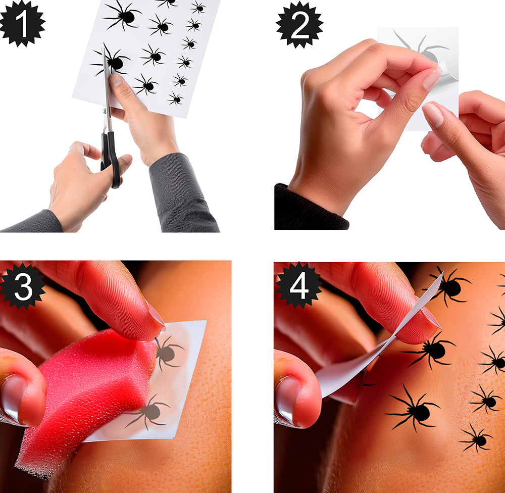 GP24709 – Halloween Spinnen Temporäre Tattoos – Farbe: Schwarz