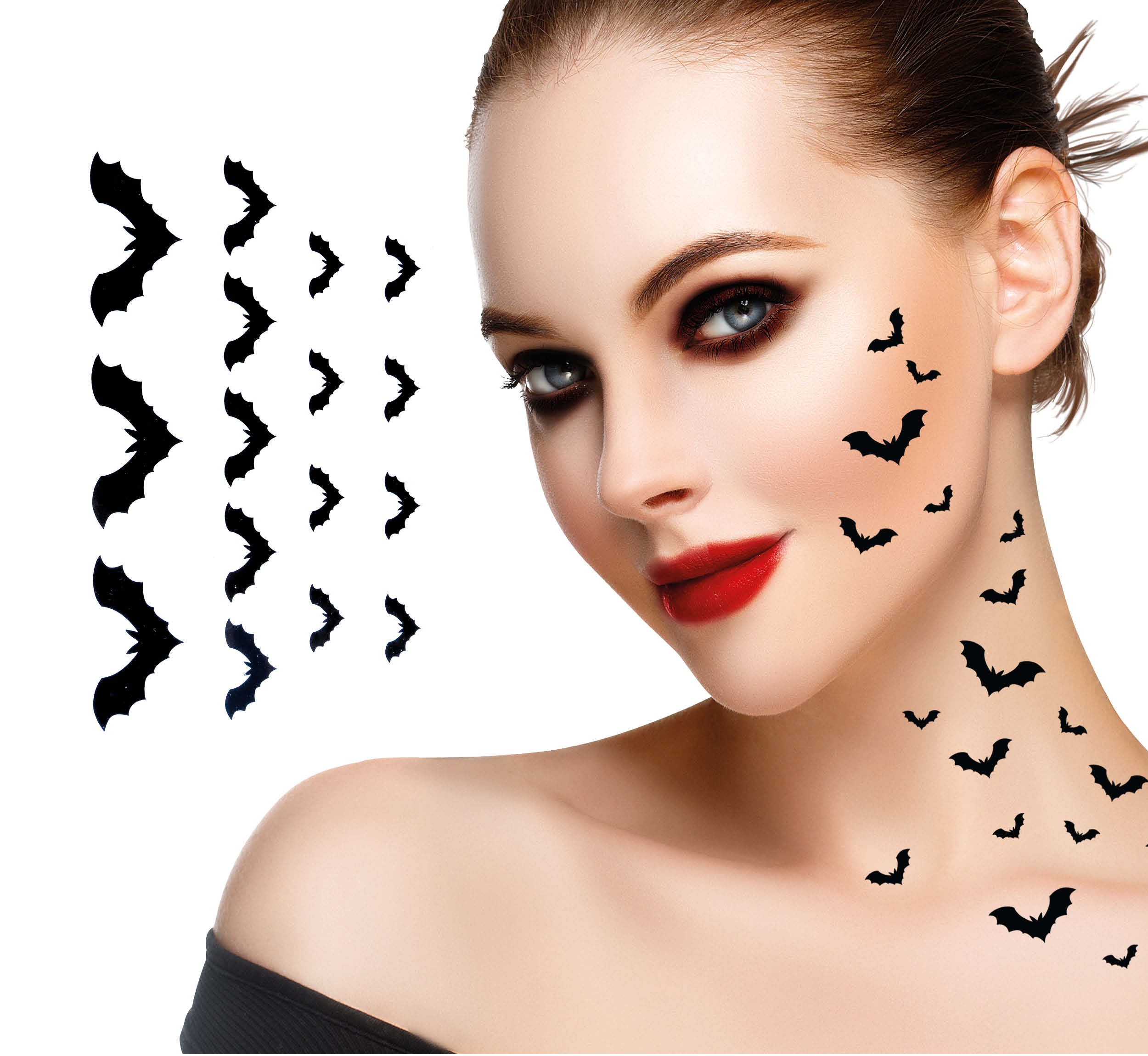 GP24710 – Halloween Fledermaus Tattoo Dekoration – Farbe: Schwarz