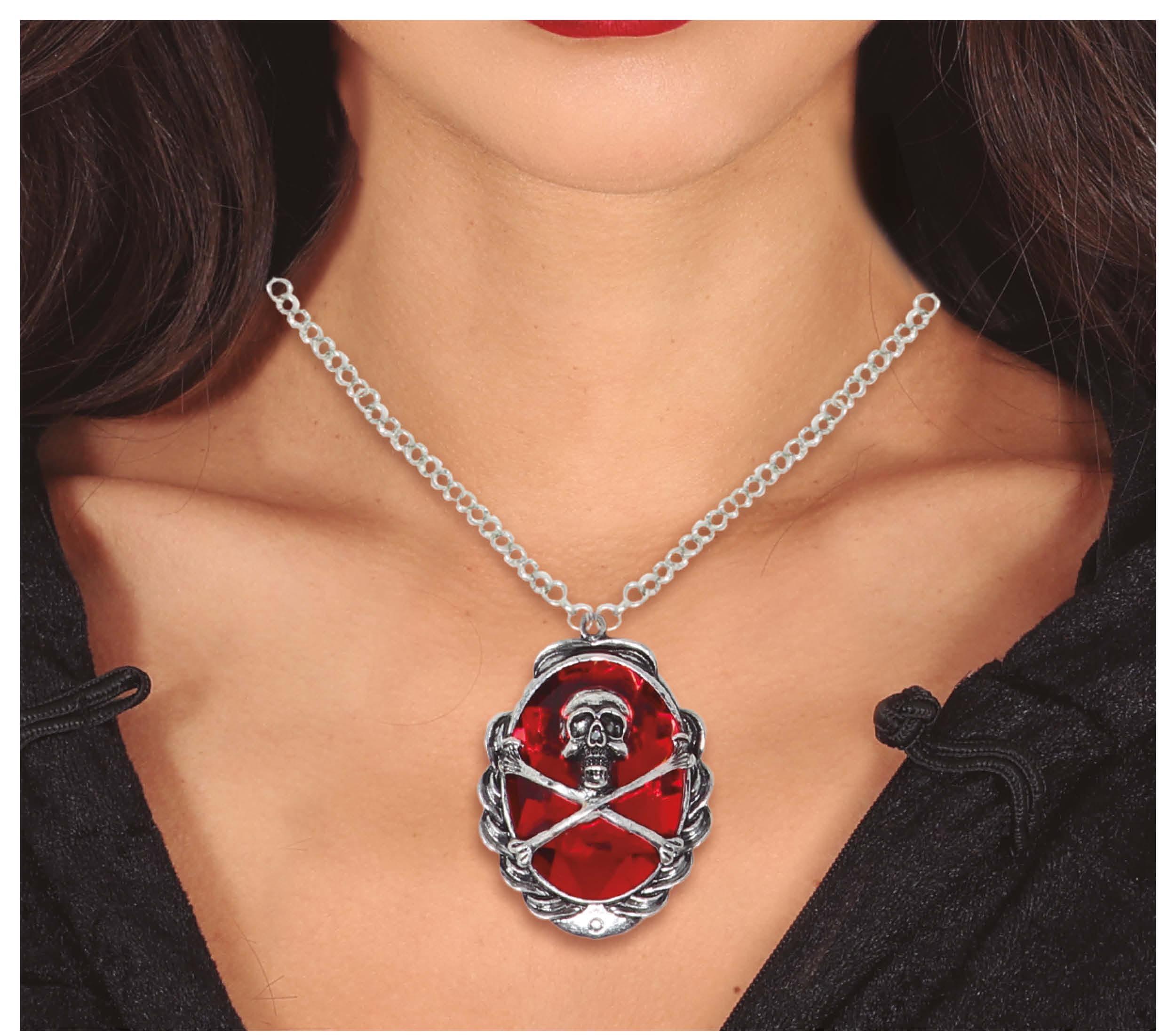 GP24799 – Piratenschmuck Rubin Totenkopf Amulett – Farbe: Silber