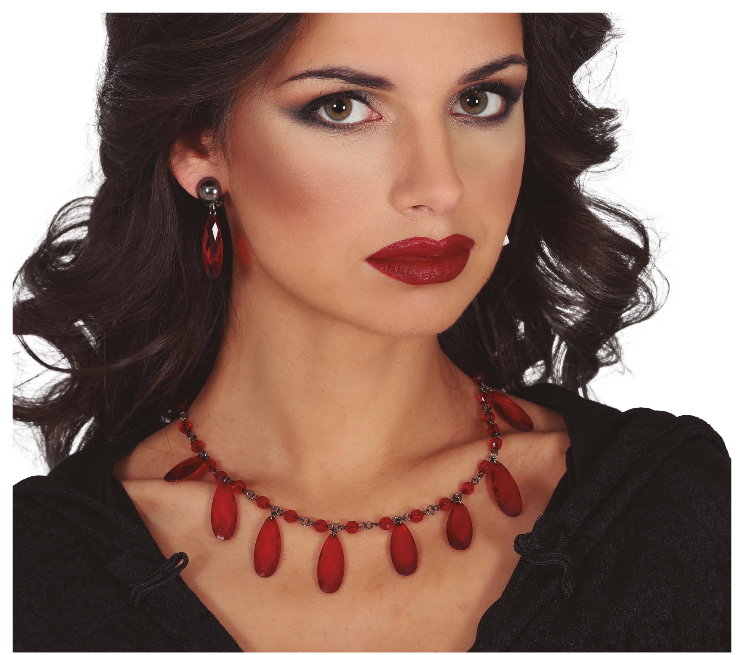 GP24803 – Rubin Eleganz Halskette Ohrringe Set – Farbe: Rot