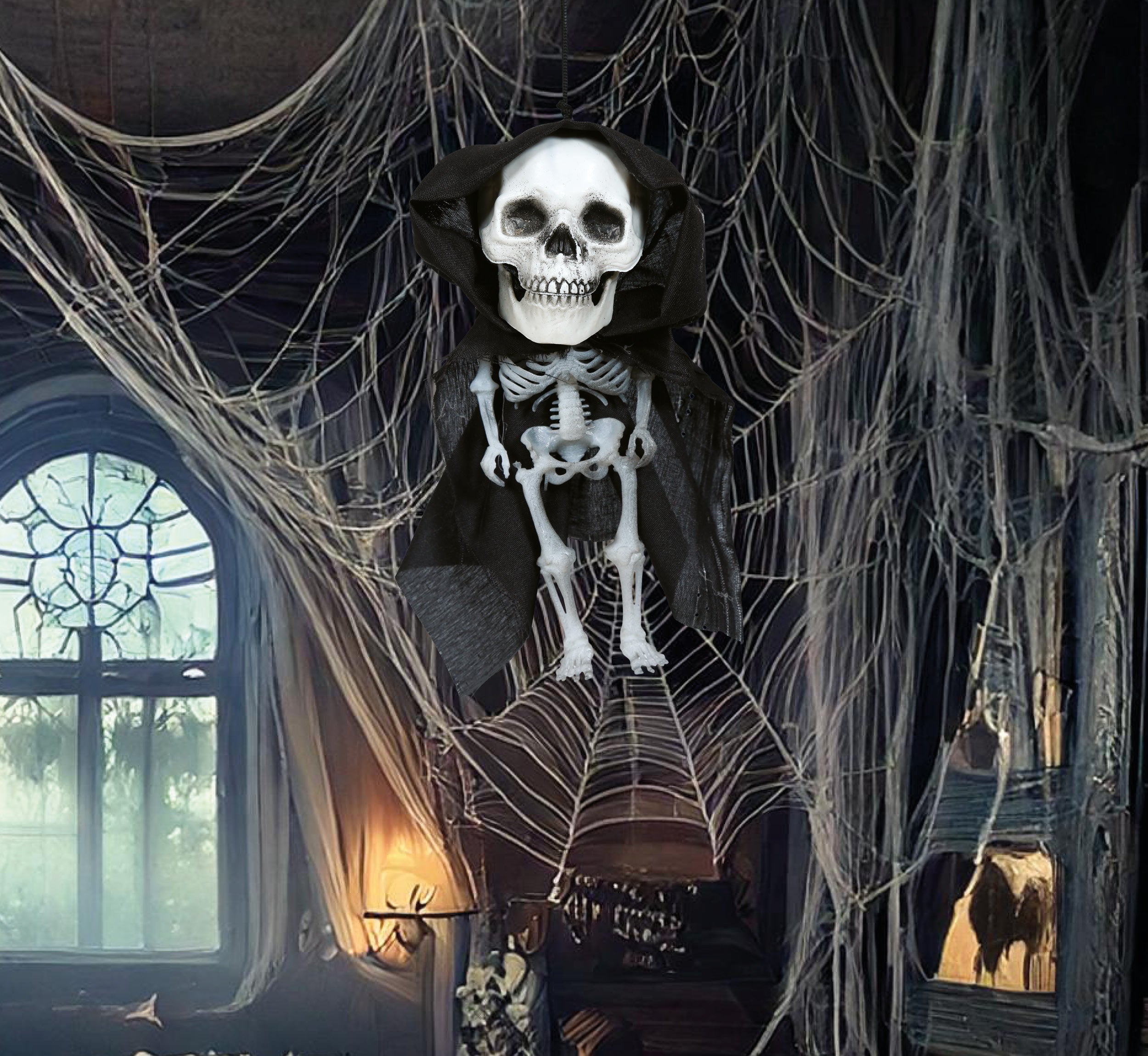 GP24874 – Halloween Skelett Deko Figur Großkopf – Größe: Standard