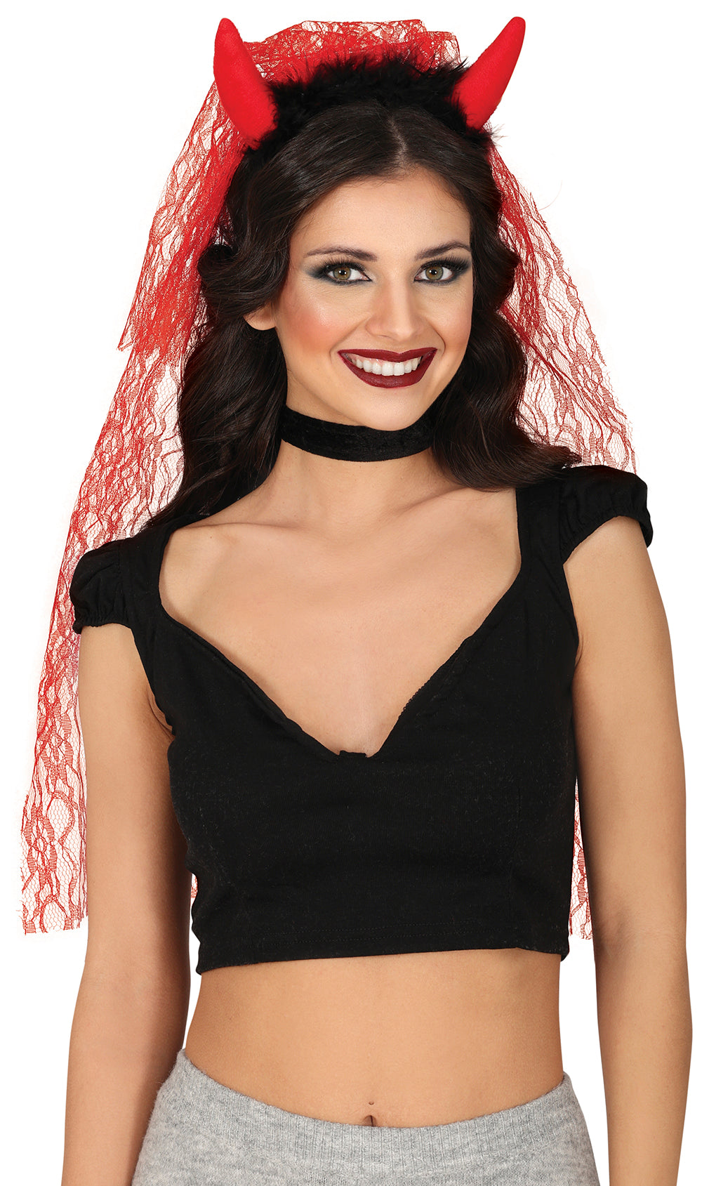 GP24916 – Dämonischer Haarreif Halloween Teufelshörner – Farbe: Rot